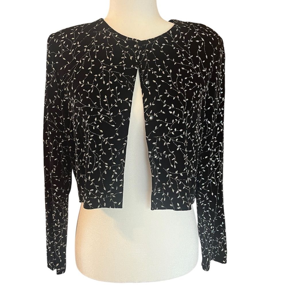 Ronni Nicole Vintage 90s Y2K Cropped Cardigan Black Sparkle 8 P